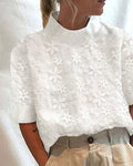 blouse with Embroidered Effand Staande Collar