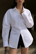 Ilaria | White Oversized blouse with Defined Waist and Classic Collar