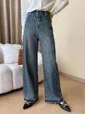 Rina | Vintage Denim Wide Leg Jeans with Buttons
