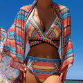 Linda | Driedelig Bikini Strandzwempak with Gekruiste Straps and High-Waisted