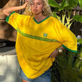 Oversized Women T-Shirt in Retro Football-Style with Sporty Details